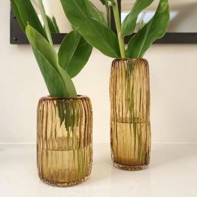 Leilani Ribbed Glass Vase in Amber 30cm