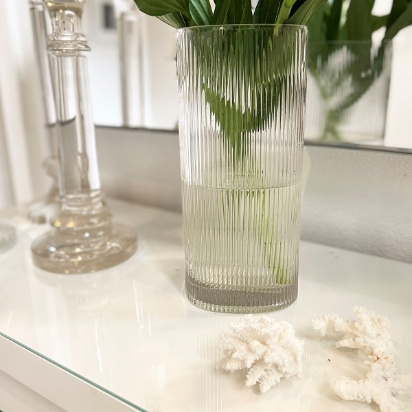 Kalani Round Ribbed Glass Vase - 30cm