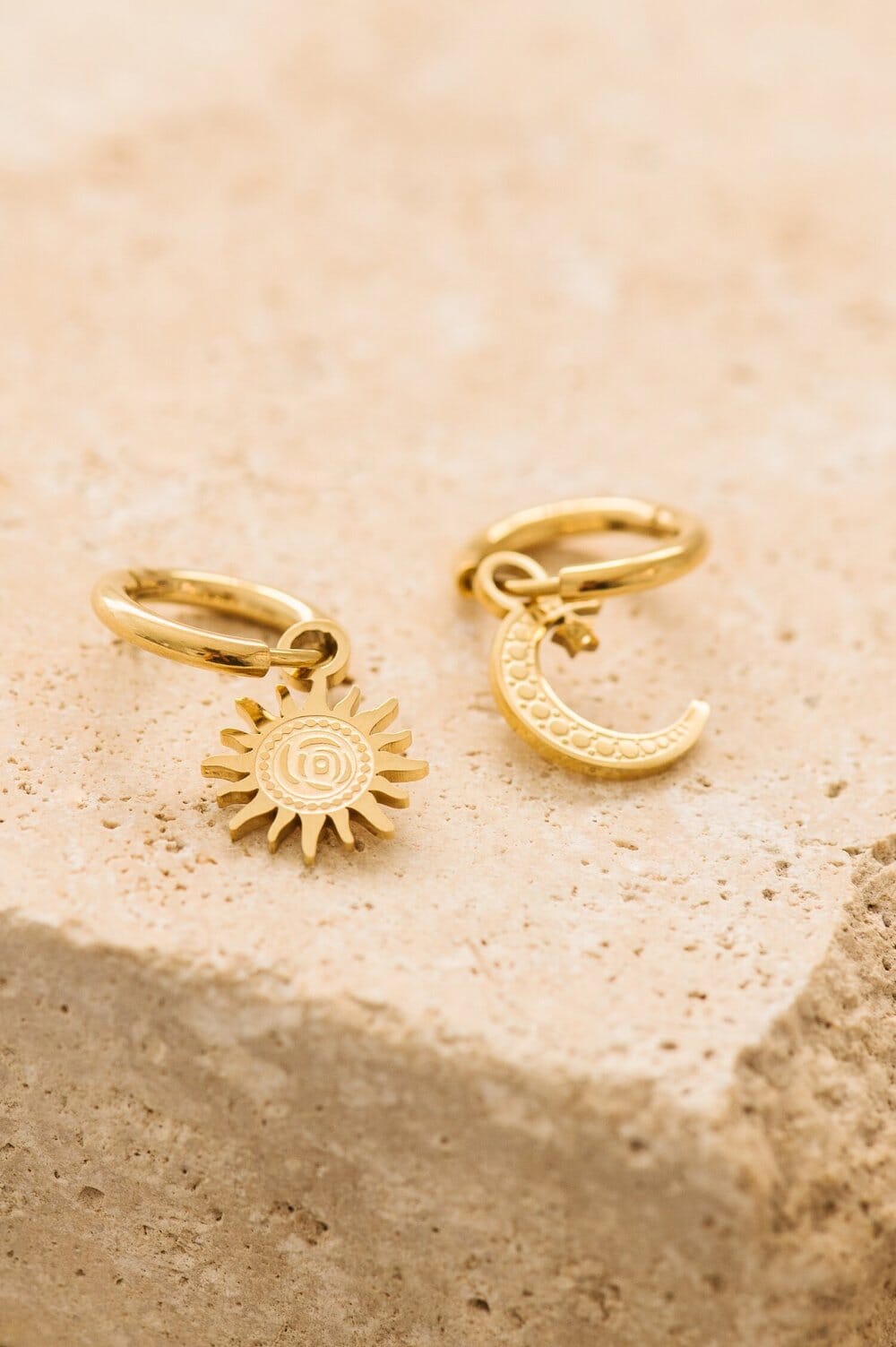 Indigo & Wolfe - Sole Gold Earrings W/ Sun & Moon Pendants