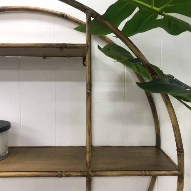 Calla Round Metal Wall Shelf in Bamboo Finish