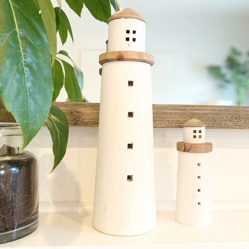 Kiri Wooden Lighthouse - White/Natural 41.5cm
