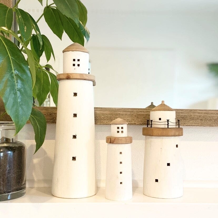 Kiri Wooden Lighthouse - White/Natural 41.5cm