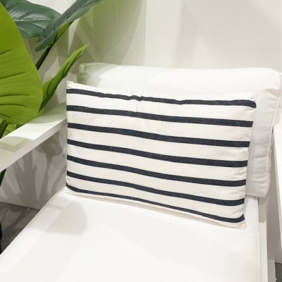 Byron Linen Striped Lumbar Cushion in Charcoal/White