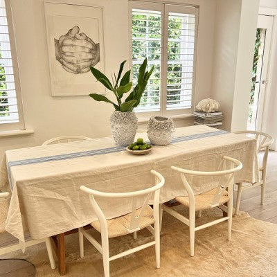 Linen Blue Stripe Tablecloth - Large
