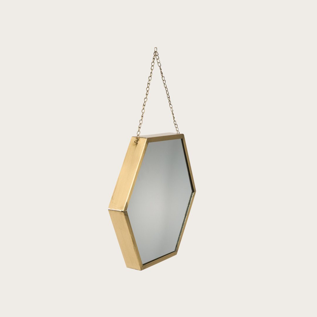 Gino Hexagon Metal Mirror in Brass 34cm