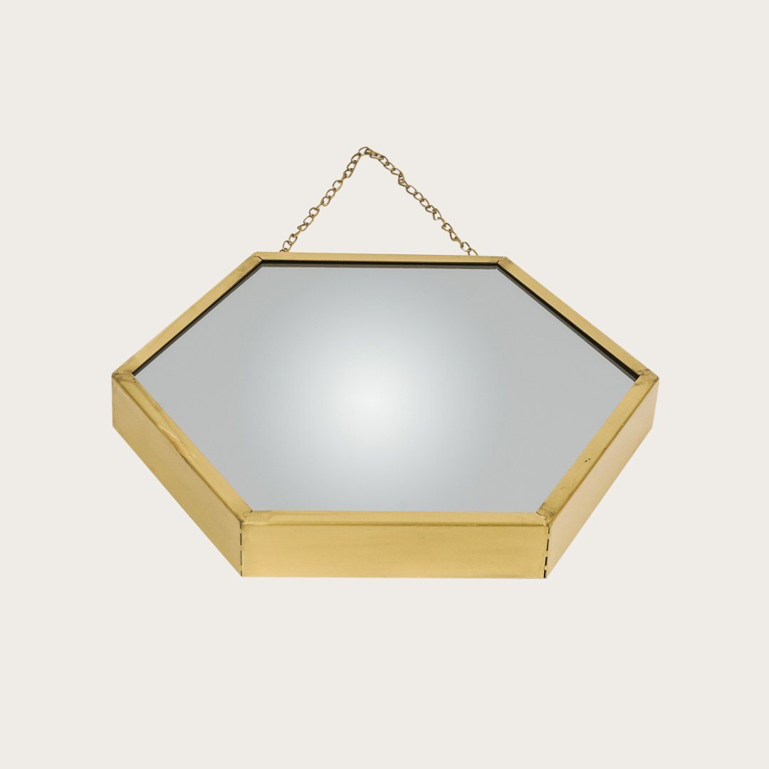 Gino Hexagon Metal Mirror in Brass 34cm