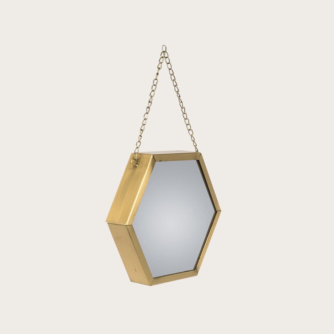 Gino Hexagon Metal Mirror in Brass 22cm
