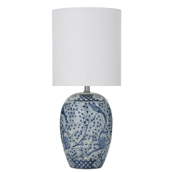 Oriental Ceramic Lamp in Navy Blue/White