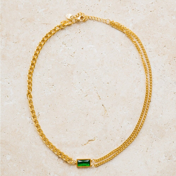 Indigo & Wolfe - Sage Gold Chain Necklace W/ Emerald Stone