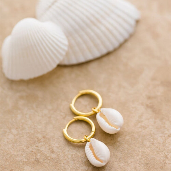 Indigo & Wolfe - Maui Gold Earrings W/ Cowrie Shell Pendants