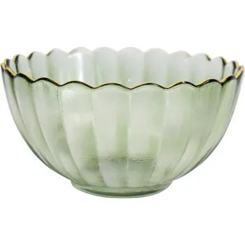 Eva Glass Fluted Bowl in Green/Gold (M)