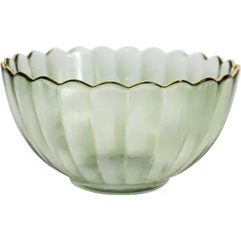 Eva Glass Fluted Bowl in Green/Gold (M)