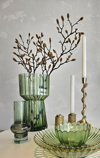 Amalia Ribbed Glass Vase in Green