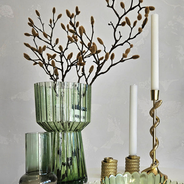 Amalia Ribbed Glass Vase in Green