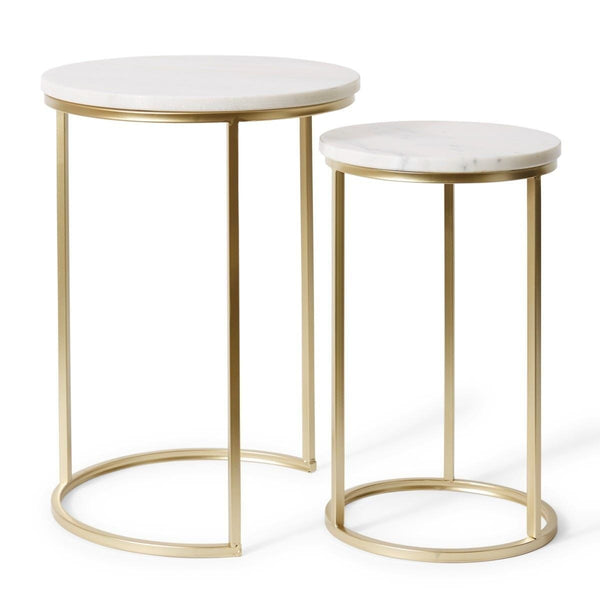 Asli Marble Side Table Set in Gold/White