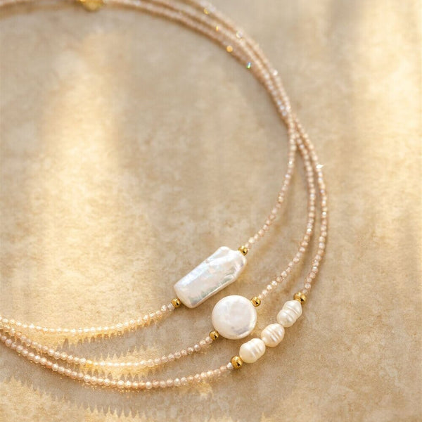 Koa Necklace in Precious Stone/Three Pearls