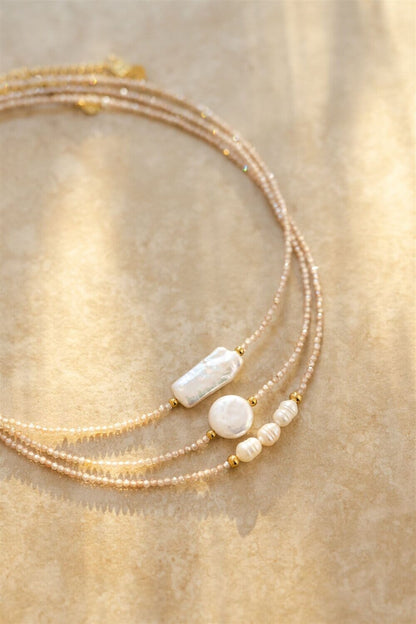 Indigo &amp; Wolfe - Koa Precious Stone Necklace W/ Oval Pearl Pendant