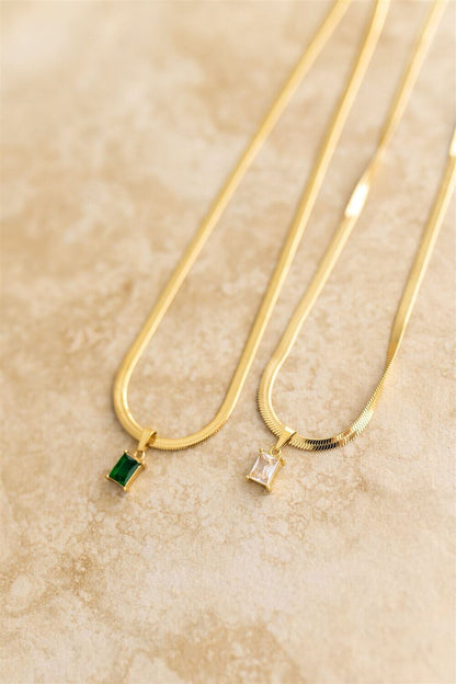 Indigo &amp; Wolfe - Willow Snake Chain Necklace W/ Emerald Gemstone