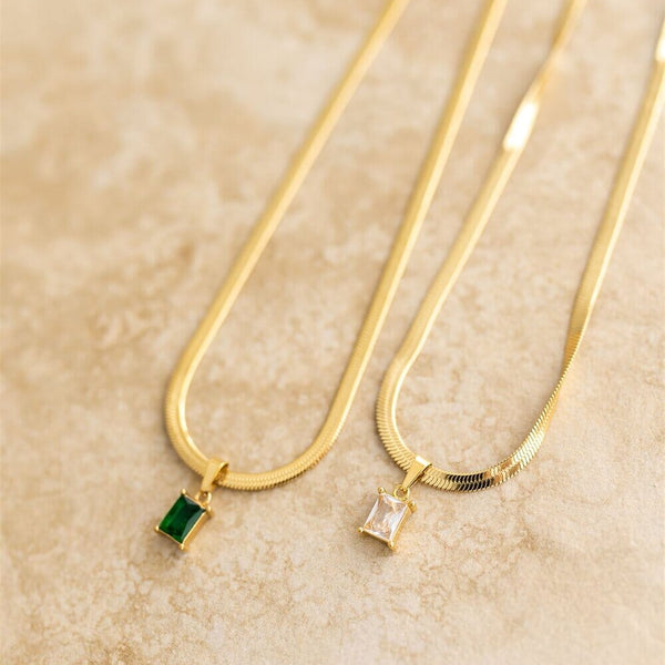 Indigo & Wolfe - Willow Snake Chain Necklace W/ Emerald Gemstone