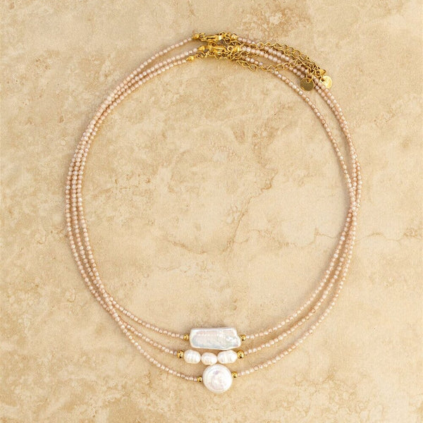 Indigo & Wolfe - Koa Precious Stone Necklace W/ Oval Pearl Pendant