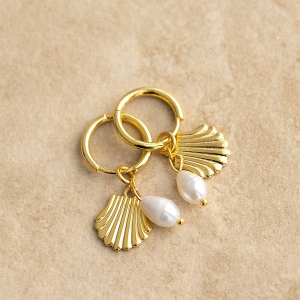 Indigo & Wolfe - Isla Gold Earrings W/ Shell & Pearl Pendants