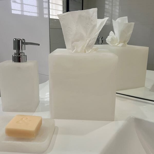 Gaia Resin Tissue Box in Marble White (Save 20%)
