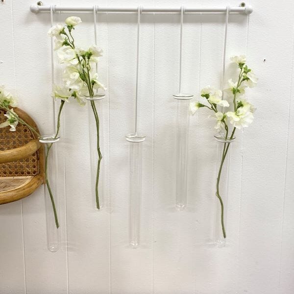 Glass Tube Vases on Metal Wall Stand