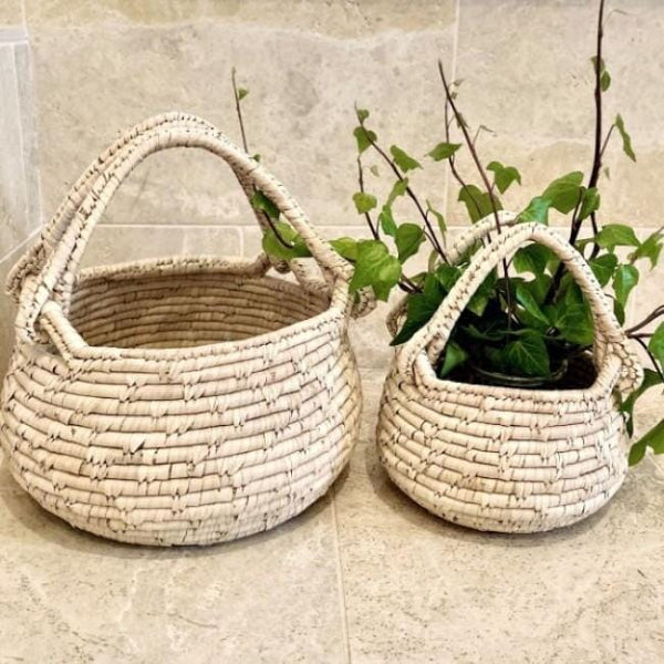 Gaia Date Leaf Handle Basket - Small