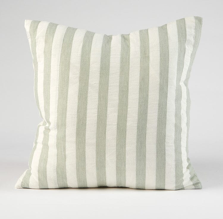Santi Linen Cushion in White/Pistachio Stripe - 60x60cm
