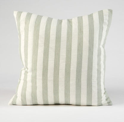 Santi Linen Cushion in White/Pistachio Stripe - 60x60cm