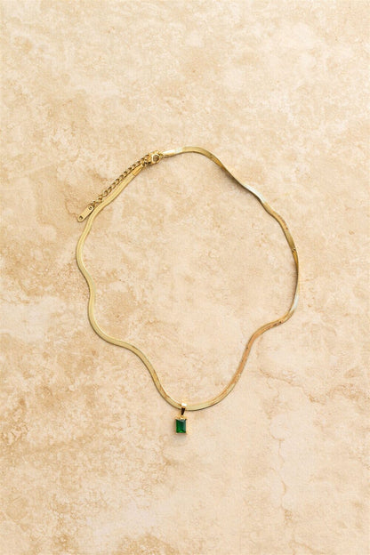 Indigo &amp; Wolfe - Willow Snake Chain Necklace W/ Emerald Gemstone
