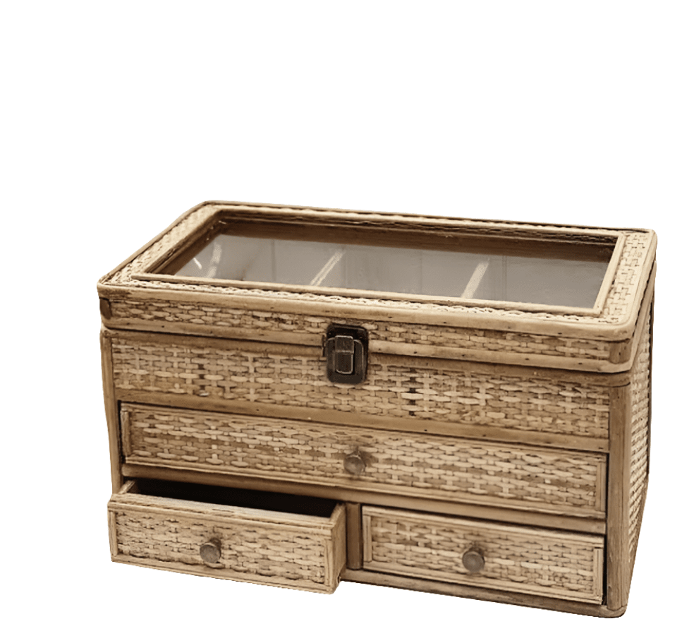 Eve Rattan/Wood Jewellery Box in Natural