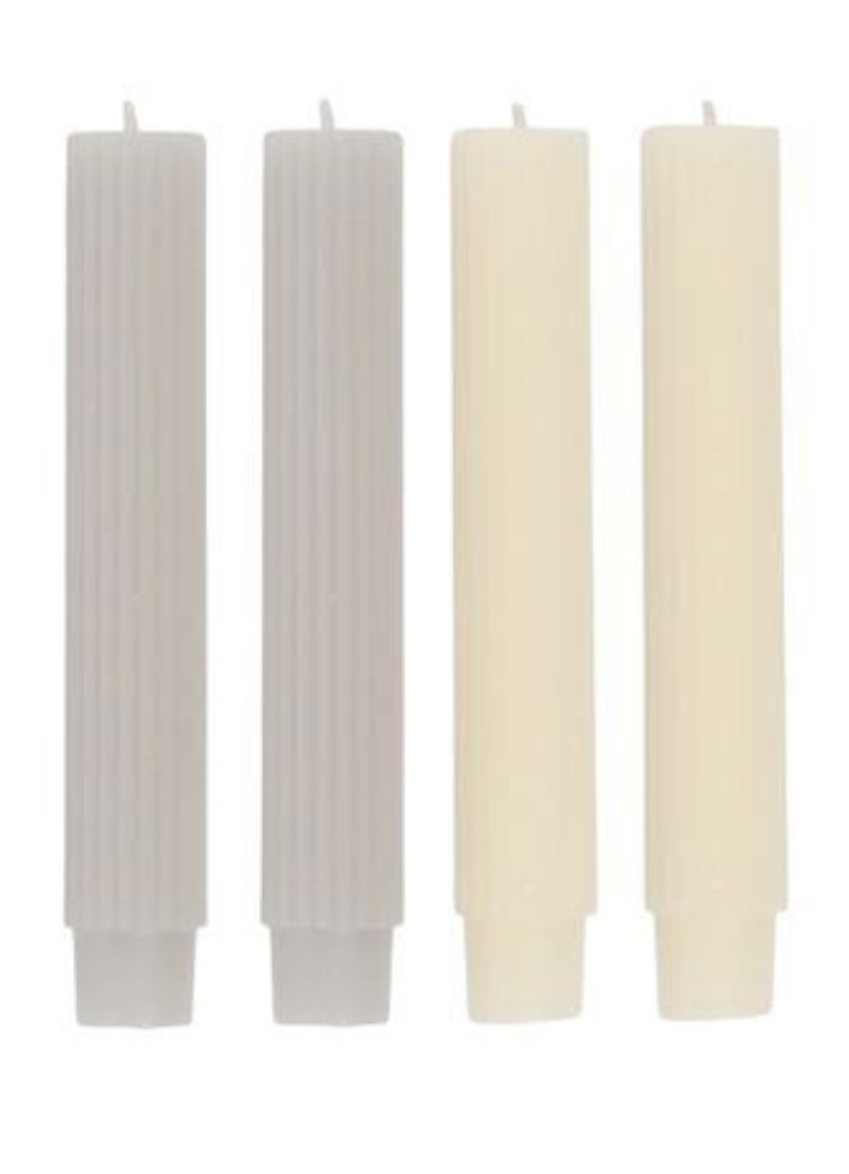 Ribbed Candles in White/Grey - Set of 4