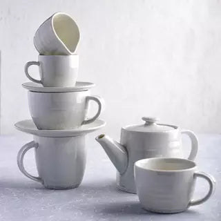 Indigo Ceramic Tea Cup W/ Saucer in White Bleed 280ml