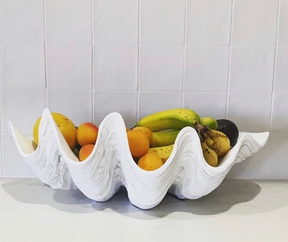 Clam Shell Resin Decorative Bowl in White - Large