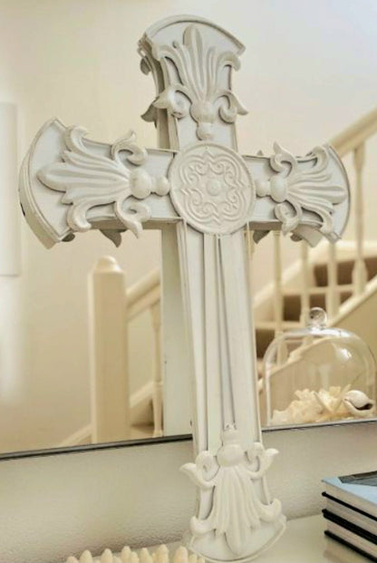 Ornate Metal Cross in White
