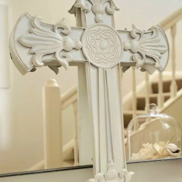 Ornate Metal Cross in White