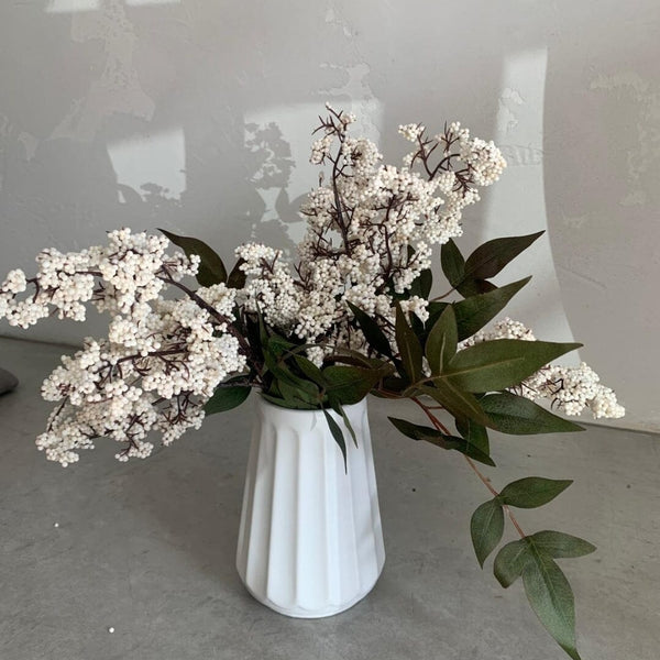 Habibi Faux Flowers + White Ceramic Vase Gift Set - Small