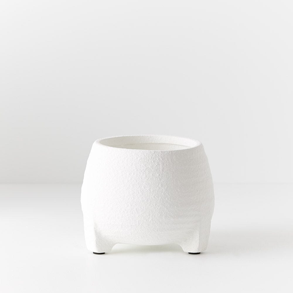 Syros Ceramic Footed Pot in White 17cm
