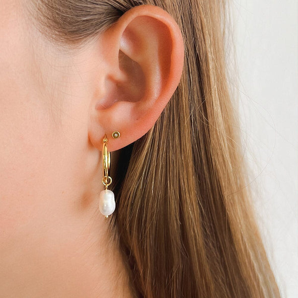 Arms of Eve - Augusta Gold Hoop & Freshwater Pearl Earrings - Small