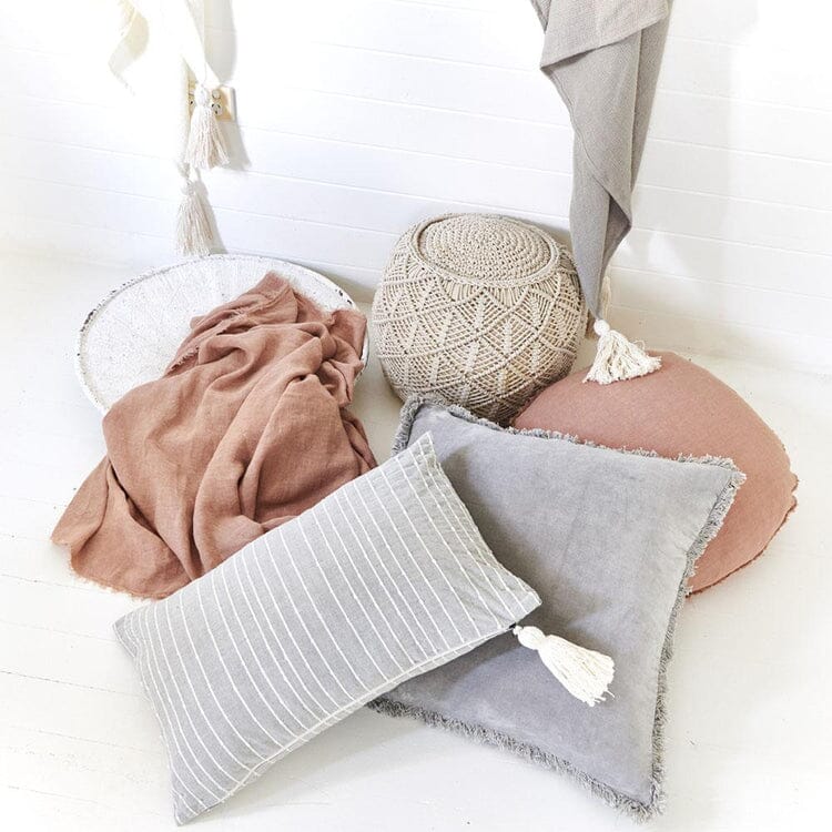 Lynette Boho Velvet Cushion in Silver Grey - 40x60cm