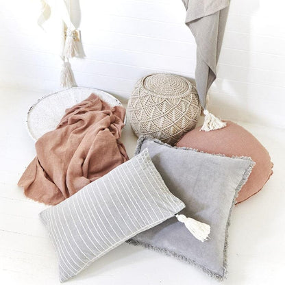 Lynette Boho Velvet Cushion in Silver Grey - 50x50cm
