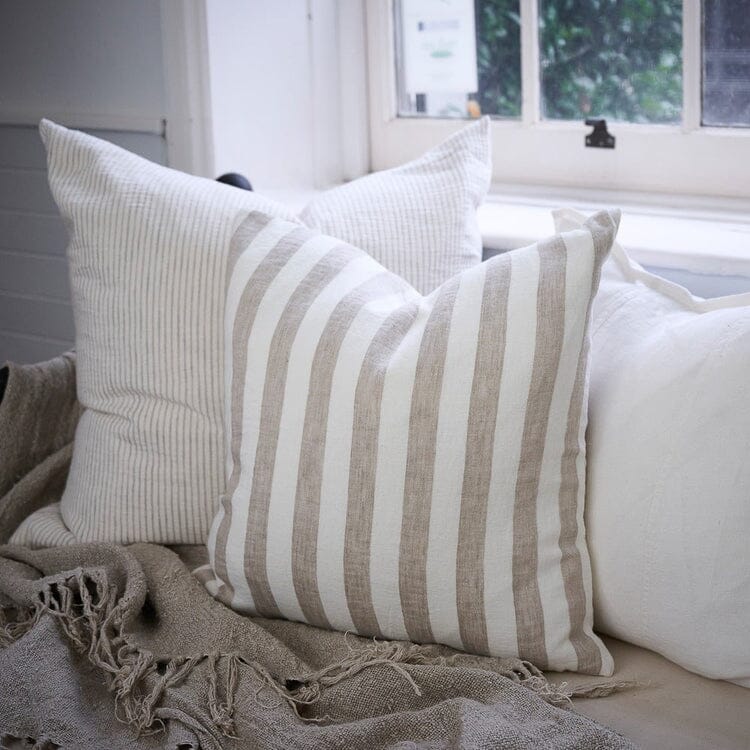 Santi Linen Cushion - Off White/Natural Stripe 50x50cm