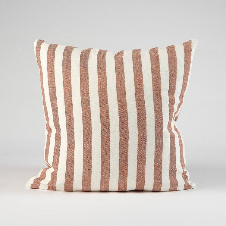 Santi Linen Cushion in White/Nutmeg Stripe - 60x60cm