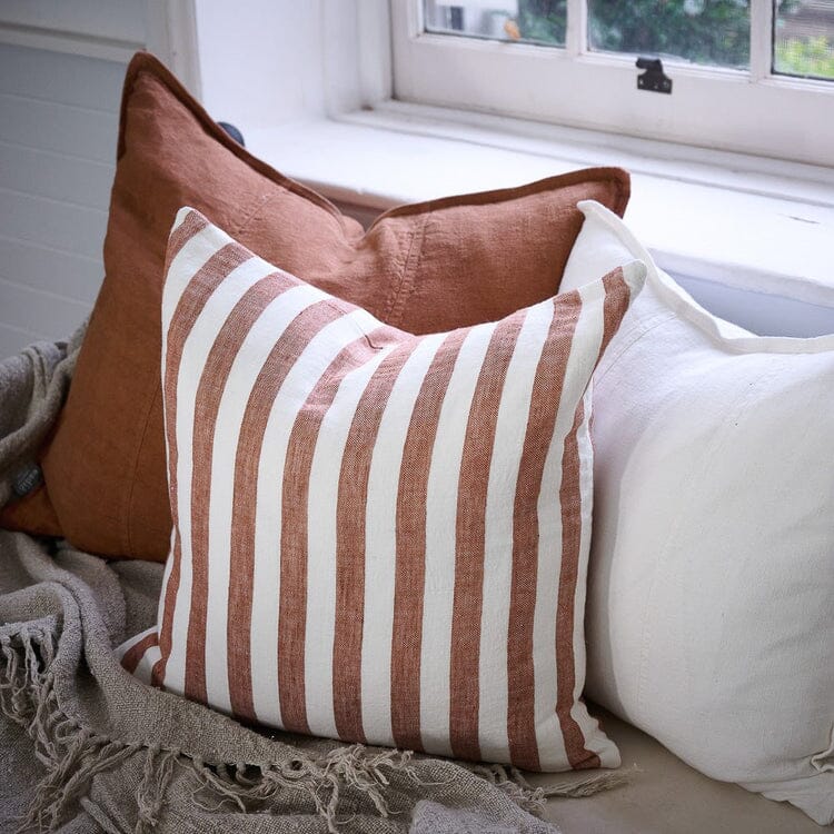 Santi Linen Cushion in White/Nutmeg Stripe - 60x60cm