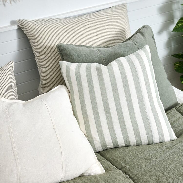 Santi Linen Cushion in White/Pistachio Stripe - 60x60cm