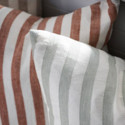 Santi Linen Cushion in White/Pistachio Stripe - 60x60cm