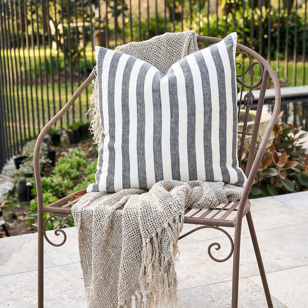 Santi Linen Outdoor Cushion in Navy Stripe