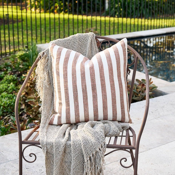 Santi Linen Outdoor Cushion in Nutmeg Stripe