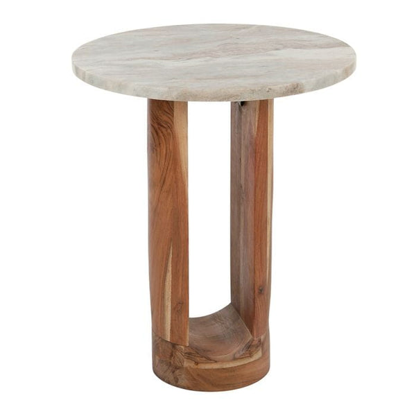 Elin Marble + Wood Side Table in Nude